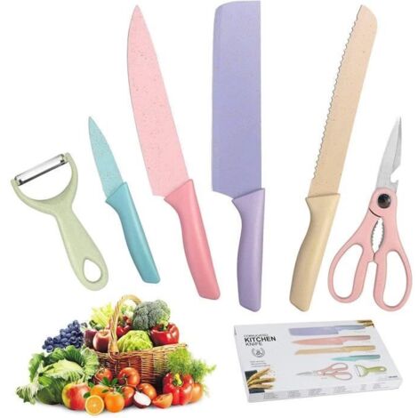 Color Set de Couteaux de Cuisine,6pcs Anti-Eraflure,Anti-Erosion,Acier Inoxydable à Haute Résistance,avec Manche Confortable