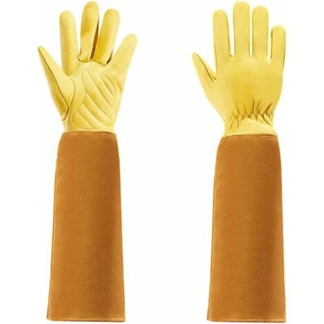 (Color : Yellow, Size : L) Gants de Jardinage for Femmes et Hommes Cuisson Cuir de Vachette avec Gant de Protection de l'avant-Bras Long
