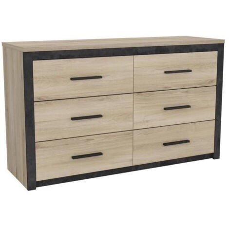 COLORADO Commode 6 tiroirs - Decor Chene Kronberg - L 129,1 x H 77,1 x P  41,8 cm