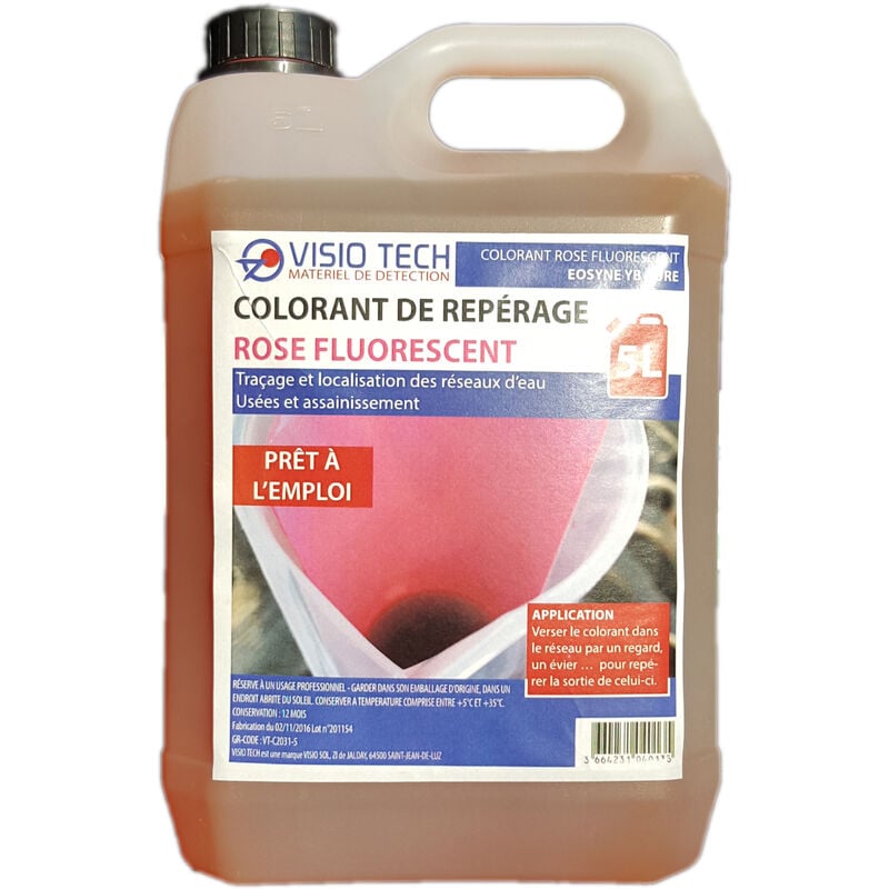 Visio Tech - colorant de repérage 5L rose fluo - Colorant rose fluorescent EOSiNE yb pure