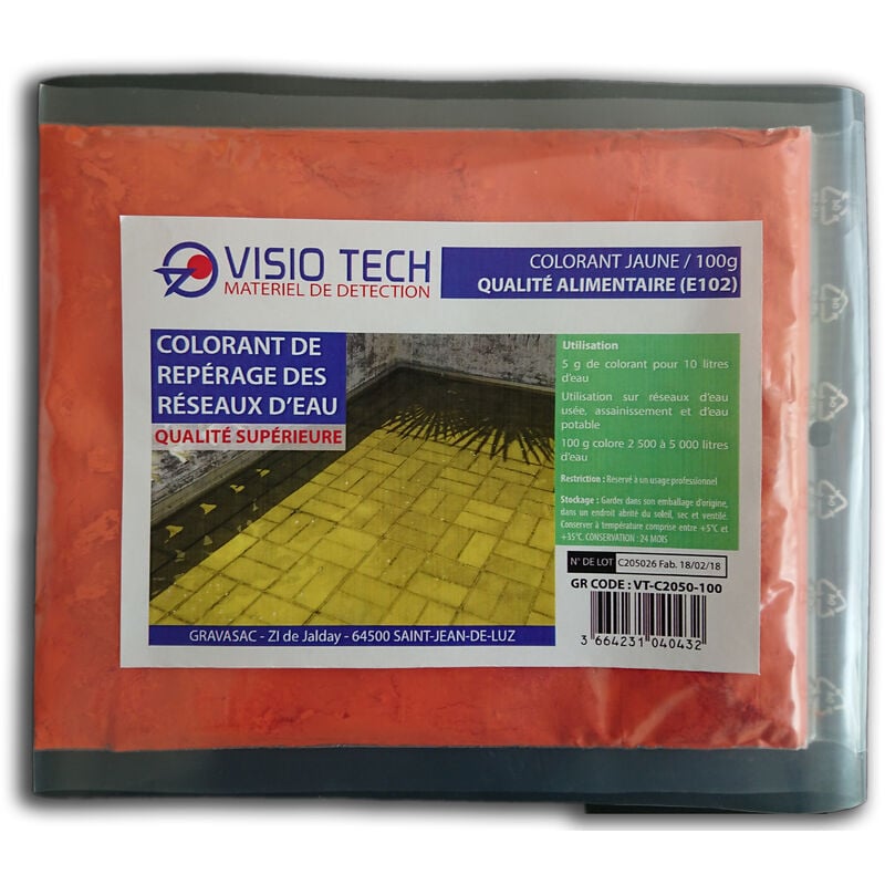 Visio Tech - Colorant de repérage jaune, 100g - Colorant E102 soluble dans l'eau en sachet