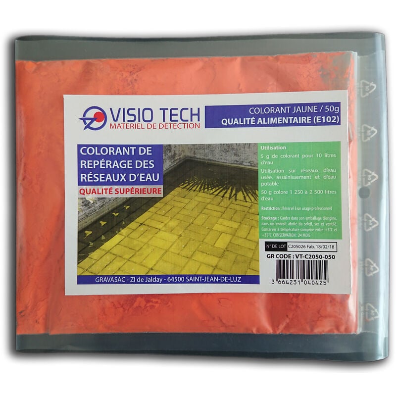 Visio Tech - Colorant de repérage jaune, 50g - Colorant E102 soluble dans l'eau en sachet