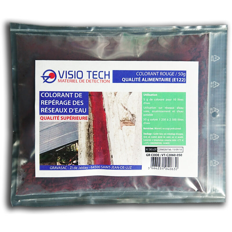 Visio Tech - Colorant de repérage rouge, 50 g - Colorant E122 soluble dans l'eau