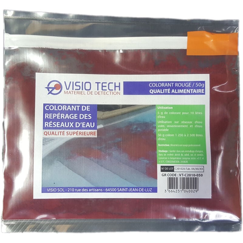 Visio Tech - Colorant de repérage rouge, 50g - Colorant E124 soluble dans l'eau en sachet