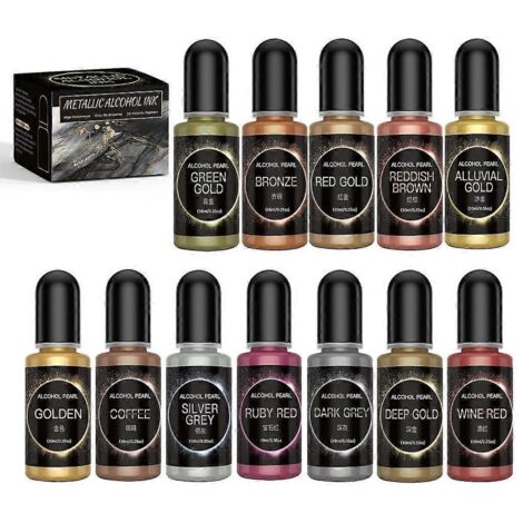 Colorant liquide pour résine époxy, 12 couleurs, encre métallique à alcool pour moules en résine