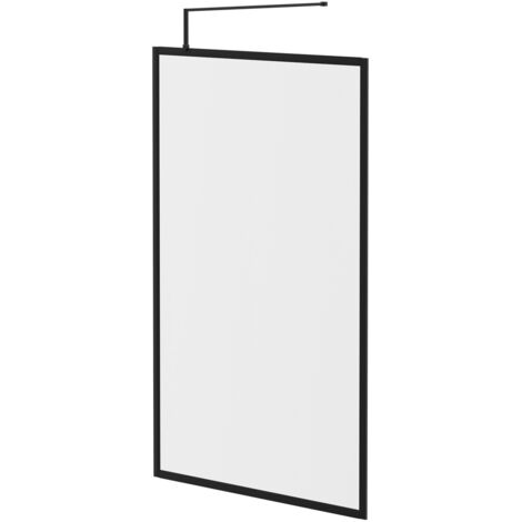 Colore 8mm Clear Glass Matt Black 1850mm x 1200mm Fully Framed Walk In Shower Screen including Wall Channel and Support Bar