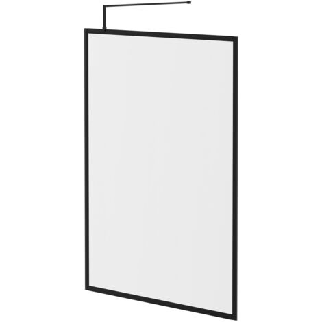 Colore 8mm Clear Glass Matt Black 1850mm x 1400mm Fully Framed Walk In Shower Screen including Wall Channel and Support Bar