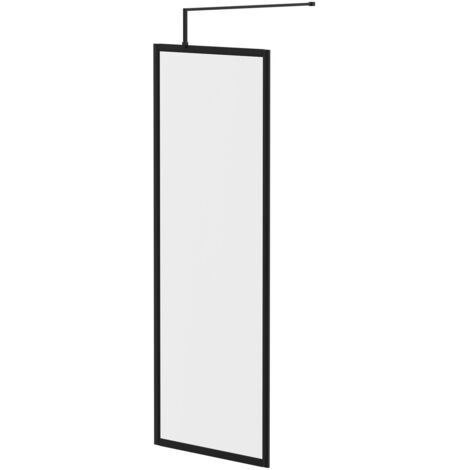 Colore 8mm Clear Glass Matt Black 1850mm x 700mm Fully Framed Walk In Shower Screen including Wall Channel and Support Bar