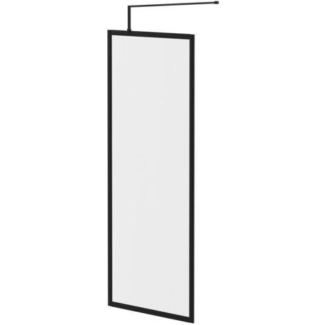 Colore 8mm Clear Glass Matt Black 1850mm x 760mm Fully Framed Walk In Shower Screen including Wall Channel and Support Bar