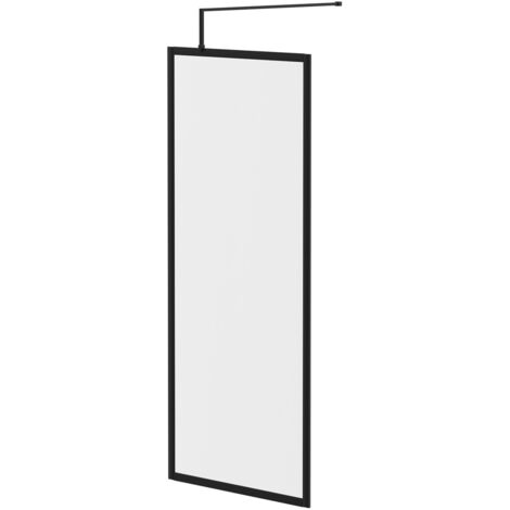 Colore 8mm Clear Glass Matt Black 1850mm x 800mm Fully Framed Walk In Shower Screen including Wall Channel and Support Bar