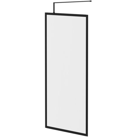 Colore 8mm Clear Glass Matt Black 1850mm x 900mm Fully Framed Walk In Shower Screen including Wall Channel and Support Bar