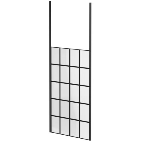 Colore 8mm Clear Glass Matt Black Crittall Frame 1950mm x 1200mm Walk In Shower Screen including Ceiling Posts