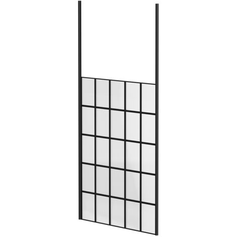 Colore 8mm Clear Glass Matt Black Crittall Frame 1950mm x 1400mm Walk In Shower Screen including Ceiling Posts