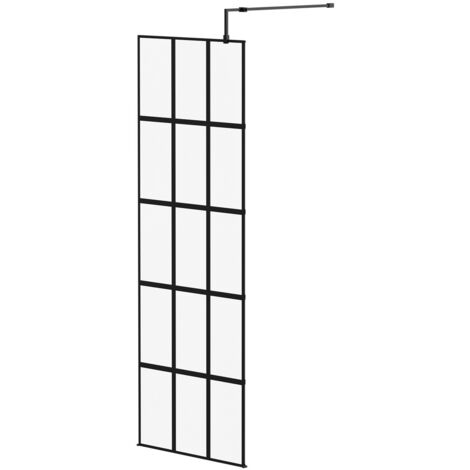 Colore 8mm Clear Glass Matt Black Crittall Frame 1950mm x 700mm Walk In Shower Screen including Support Bars and Retainer Feet