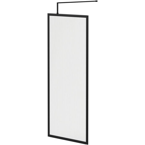 Colore 8mm Fluted Glass Matt Black 1850mm x 800mm Fully Framed Walk In Shower Screen including Wall Channel and Support Bar