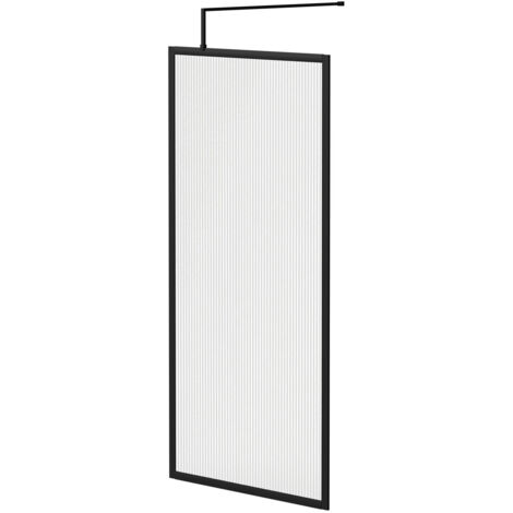 Colore 8mm Fluted Glass Matt Black 1850mm x 900mm Fully Framed Walk In Shower Screen including Wall Channel and Support Bar