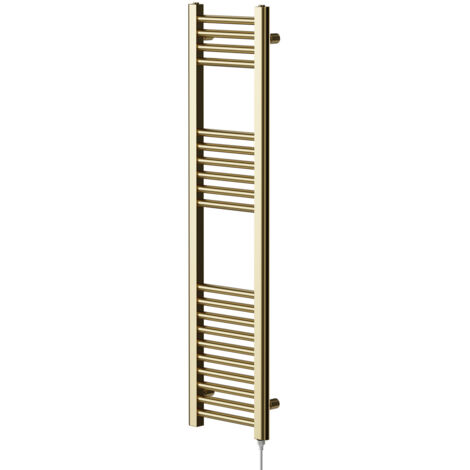 Colore Brushed Brass 1200mm x 300mm Straight Electric Heated Towel Rail