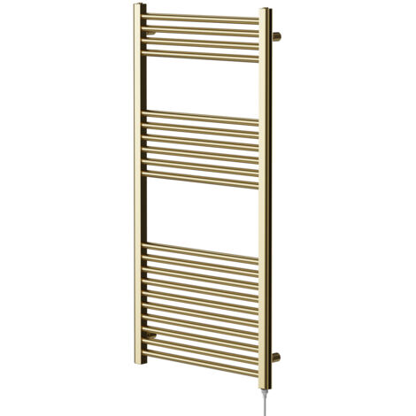 Colore Brushed Brass 1200mm x 600mm Straight Electric Heated Towel Rail