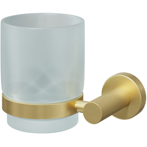 Colore Brushed Brass and Frosted Glass Industrial Style Wall Mounted Bathroom Tumbler
