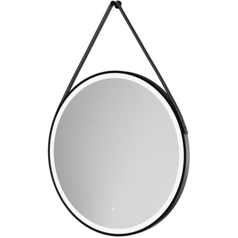 Colore Colorado Matt Black Frame with Black Strap 800mm Round Illuminated Dimmable LED Mirror with Demister and Touch Sensor