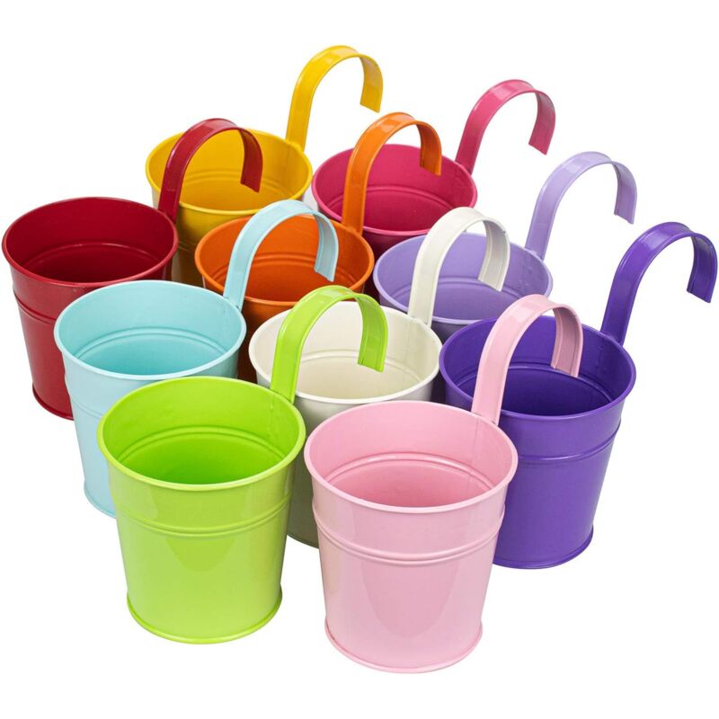 Coloré fer Pot de fleurs à suspendre Pots de fleurs balcon Jardin Plante Pot de fleurs en métal Seau Fleur Supports 10 couleurs aléatoires -