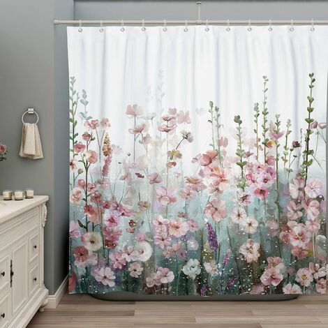 Coloré Fleur Rideau De Douche Salle De Bains Rose Floral Romantique Fleur Sauvage Plante Nature Paysage Décor Rideau Ensemble avec Crochet, 182,88 x 182,88 cm