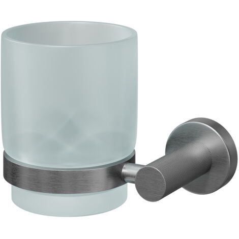 Colore Gunmetal Grey and Frosted Glass Industrial Style Wall Mounted Bathroom Tumbler