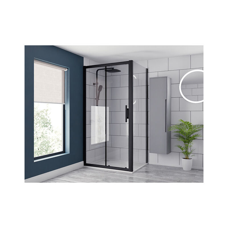 Matt Black 1000mm x 800mm Sliding Door Shower Enclosure - Colore