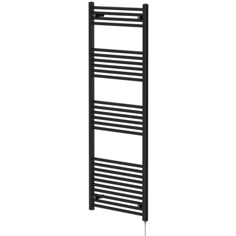 Colore Matt Black 1600mm x 600mm Straight Electric Heated Towel Rail
