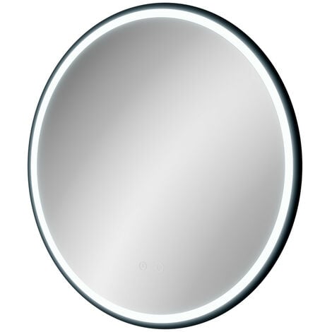 Colore Matt Black 600mm Round LED Illuminated Bathroom Mirror with Demister and Touch Sensor - Black