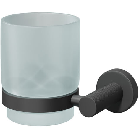 Colore Matt Black and Frosted Glass Industrial Style Wall Mounted Bathroom Tumbler