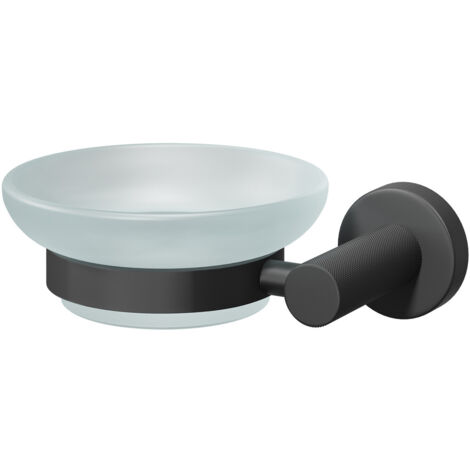 Colore Matt Black and Frosted Glass Industrial Style Wall Mounted Soap Dish