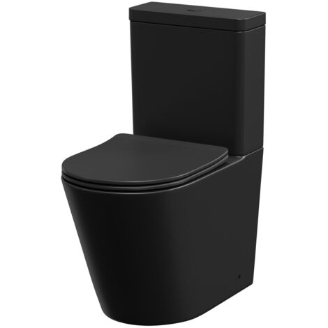 Colore Matt Black Closed Coupled Toilet with Soft Close Toilet Seat