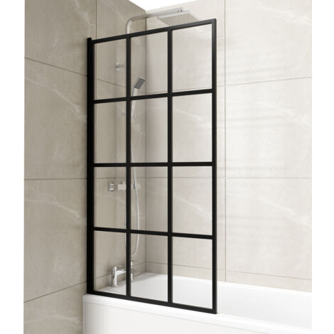 Colore Matt Black Framed Design 790mm Single Section Square Corner Bath Shower Screen