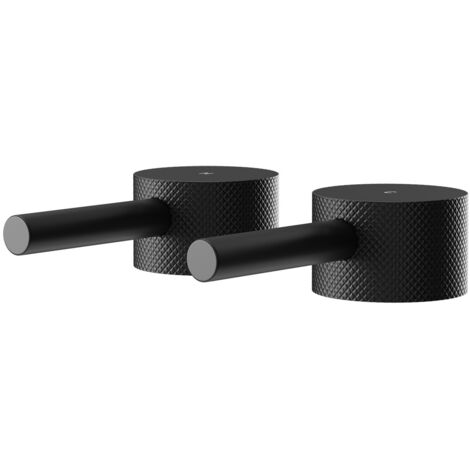 Colore Matt Black Industrial Style Bath Filler Fully Knurled Hot and Cold Tap Heads