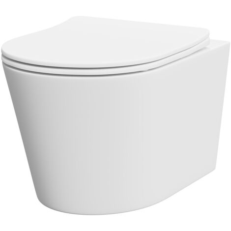 Colore Matt White Wall Hung Toilet Pan with Soft Close Toilet Seat
