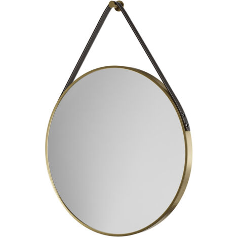 Colore Oakmount Brushed Brass Frame with Brown Strap 600mm Round Mirror