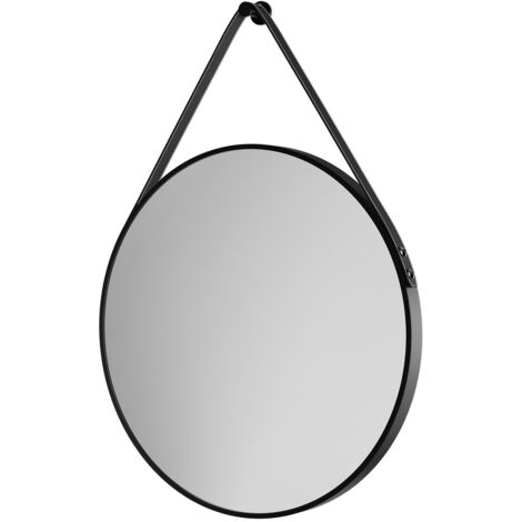 Colore Oakmount Matt Black Frame with Black Strap 600mm Round Mirror
