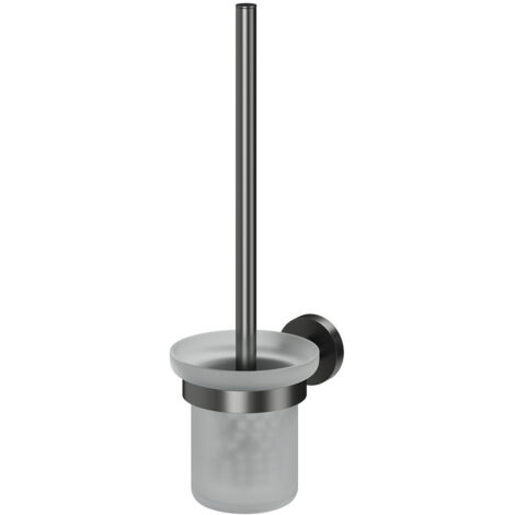 Colore Orbit Gunmetal Grey and Frosted Glass Wall Mounted Toilet Brush and Holder
