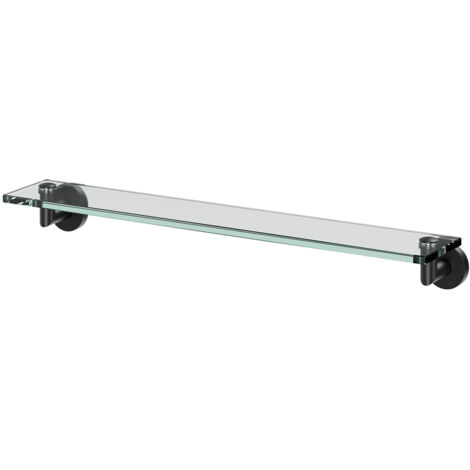Colore Orbit Matt Black and Glass 600mm Wall Mounted Vanity Shelf