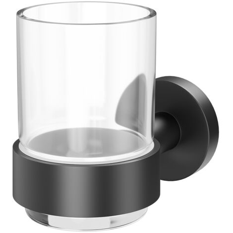 Colore Orbit Matt Black and Glass Wall Mounted Bathroom Tumbler