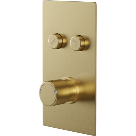 Colore Round Brushed Brass Concealed Push Button Shower Valve - 2 Outlet
