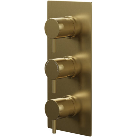Colore Round Brushed Brass Concealed Triple Thermostatic Shower Valve with Diverter - 3 Outlets