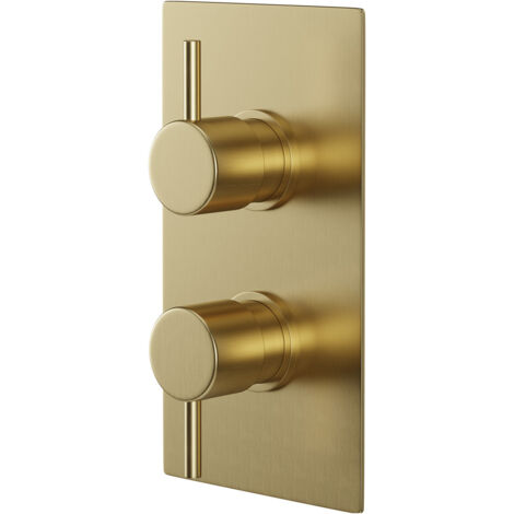 Colore Round Brushed Brass Concealed Twin Thermostatic Shower Valve - 1 Outlet