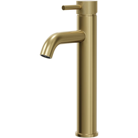 Colore Round Brushed Brass High Rise Mono Mixer with Fully Knurled Tap Head