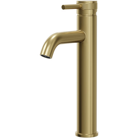 Colore Round Brushed Brass High Rise Mono Mixer with Half Knurled Tap Head
