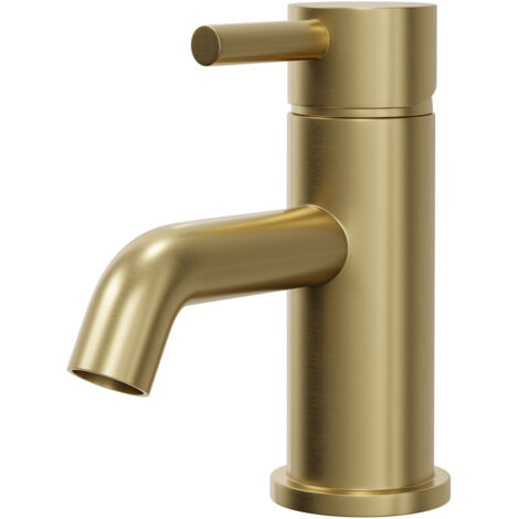 Colore Round Brushed Brass Mini Mono Basin Mixer Tap