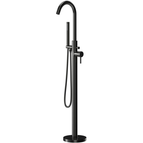 Colore Round Gunmetal Grey Freestanding Bath Shower Mixer with Half Knurled Tap Heads