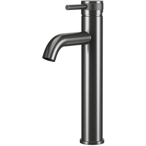 Colore Round Gunmetal Grey High Rise Mono Basin Mixer with Half Knurled Tap Head