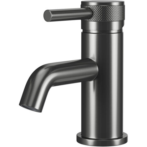 Colore Round Gunmetal Grey Mini Mono Basin Mixer with Half Knurled Tap Head